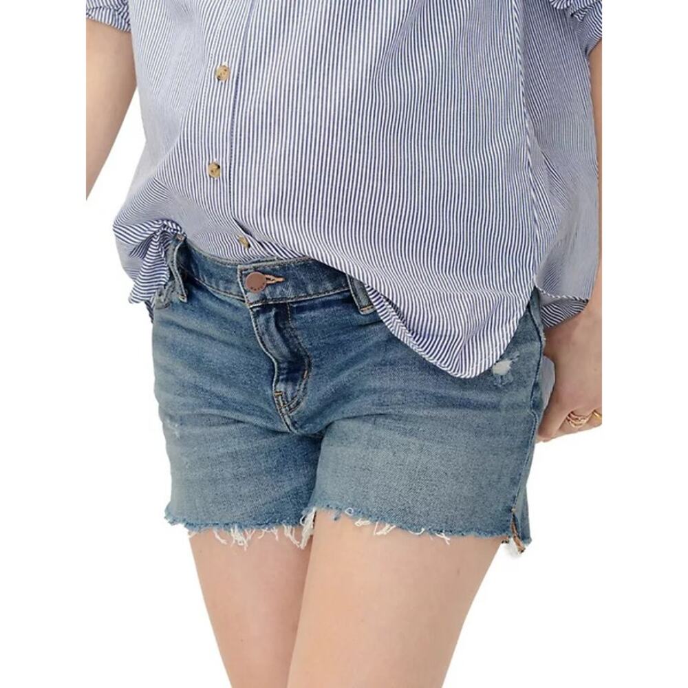 [Hatch] The Under The Bump Cut-Off Maternity Shorts Raw Hem Distressed Denim 31